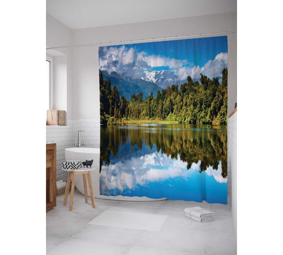 Штора (занавеска) для ванной JoyArty "Речная иллюзия" из сатена, 180х200 см с крючками, sc_15159 1