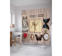 Штора (занавеска) для ванной JoyArty "Предметы на пергаменте" из сатена, 180х200 см с крючками, sc_1205