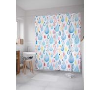 Штора (занавеска) для ванной JoyArty "Капли дождя с узорами" из сатена, 180х200 см с крючками, sc_20520