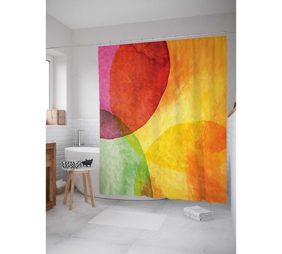 Штора (занавеска) для ванной JoyArty "Красочная иллюзия" из сатена, 180х200 см с крючками, sc_16357 1
