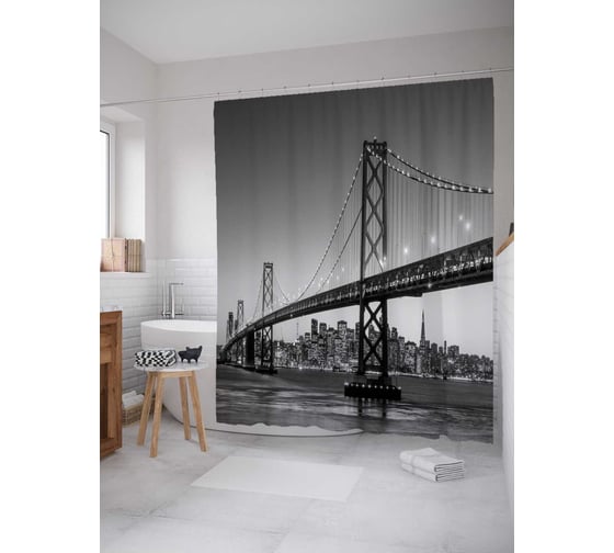 Штора (занавеска) для ванной JoyArty "Серые ночи" из сатена, 180х200 см с крючками, sc_12218 1