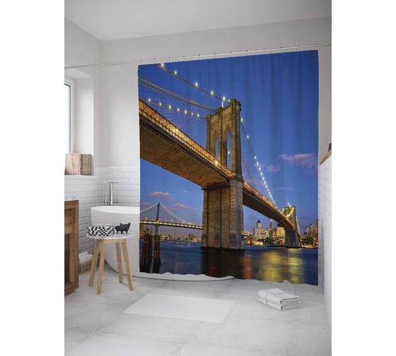 Штора (занавеска) для ванной JoyArty "Массивные мосты" из сатена, 180х200 см с крючками, sc_12216 1
