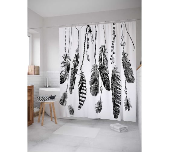 Штора (занавеска) для ванной JoyArty "Перья повсюду" из сатена, 180х200 см с крючками, sc_20244 1