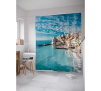 Штора (занавеска) для ванной JoyArty "Город на пляже" из сатена, 180х200 см с крючками, sc_19660