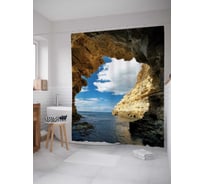 Штора (занавеска) для ванной JoyArty "Скальная арка в пещере" из сатена, 180х200 см с крючками, sc_14737