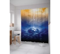 Штора (занавеска) для ванной JoyArty "Молния играет с планетой" из сатена, 180х200 см с крючками, sc_16327