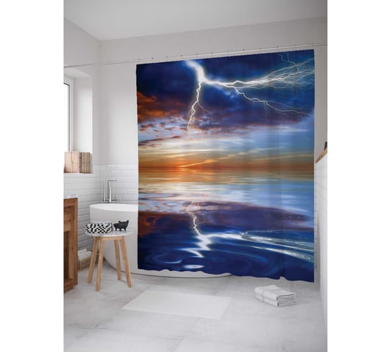 Штора (занавеска) для ванной JoyArty "Отражение молнии" из сатена, 180х200 см с крючками, sc_16328 1