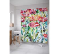 Штора (занавеска) для ванной JoyArty "Фантазия в цветах" из сатена, 180х200 см с крючками, sc_14550