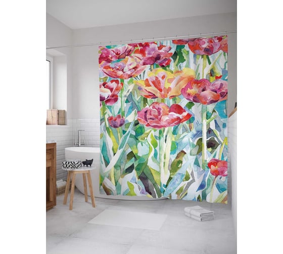 Штора (занавеска) для ванной JoyArty "Фантазия в цветах" из сатена, 180х200 см с крючками, sc_14550 1