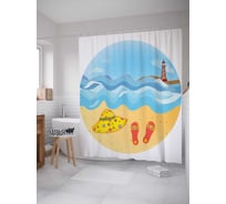 Штора (занавеска) для ванной JoyArty "Маяк за волнами" из сатена, 180х200 см с крючками, sc_16336