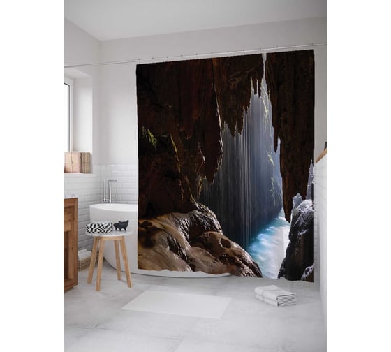 Штора (занавеска) для ванной JoyArty "Горный затопленный проход" из сатена, 180х200 см с крючками, sc_14732 1