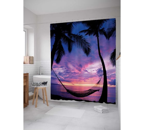 Штора (занавеска) для ванной JoyArty "Пляжный лежак" из сатена, 180х200 см sc_244896 1