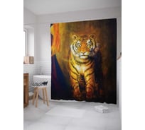 Штора (занавеска) для ванной JoyArty "Покорный тигр" из сатена, 180х200 см с крючками, sc_12711