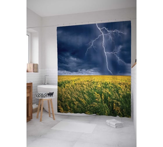 Штора (занавеска) для ванной JoyArty "Молния защищает поле" из сатена, 180х200 см с крючками, sc_16323 1