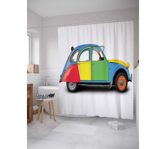 Штора (занавеска) для ванной JoyArty "Красочное авто" из сатена, 180х200 см с крючками, sc_10610 1