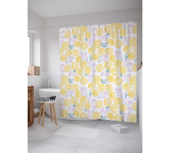 Штора (занавеска) для ванной JoyArty "Цветочные галлюцинации" из сатена, 180х200 см с крючками, sc_14526 1