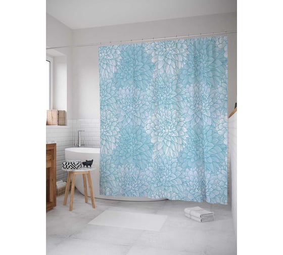 Штора (занавеска) для ванной JoyArty "Цветочная грация" из сатена, 180х200 см с крючками, sc_20506 1