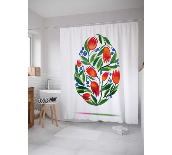 Штора (занавеска) для ванной JoyArty "Раскрашенное яйцо" из сатена, 180х200 см с крючками, sc_14532 1