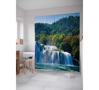 Штора (занавеска) для ванной JoyArty "Водопад на склоне" из сатена, 180х200 см с крючками, sc_14583