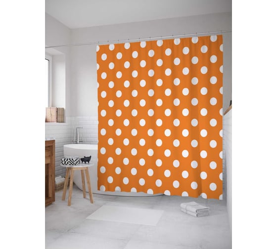 Штора (занавеска) для ванной JoyArty "Горошек привлекает" из сатена, 180х200 см с крючками, sc_16379 1