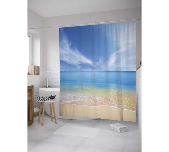 Штора (занавеска) для ванной JoyArty "Тихий горизонт" из сатена, 180х200 см с крючками, sc_10220 1