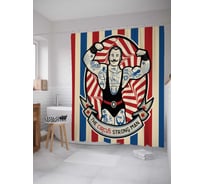 Штора (занавеска) для ванной JoyArty "Цирковой силач" из сатена, 180х200 см с крючками, sc_15463