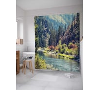 Штора (занавеска) для ванной JoyArty "Река, прячущаяся за лесами" из сатена, 180х200 см с крючками, sc_16177
