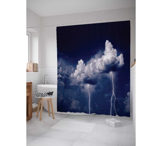 Штора (занавеска) для ванной JoyArty "Облака стреляют молниями" из сатена, 180х200 см с крючками, sc_16301 1