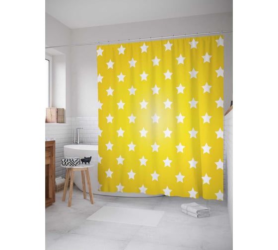 Штора (занавеска) для ванной JoyArty "Звездные узоры" из сатена, 180х200 см с крючками, sc_13438 1