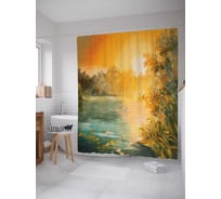 Штора (занавеска) для ванной JoyArty "Неизвестная река" из сатена, 180х200 см с крючками, sc_15130