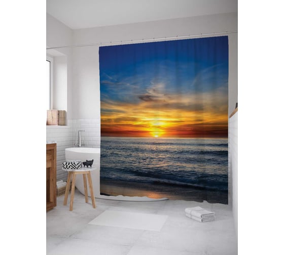 Штора (занавеска) для ванной JoyArty "Вдали от солнца" из сатена, 180х200 см с крючками, sc_15021 1