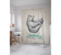 Штора (занавеска) для ванной JoyArty "Утренняя йога с медведем" из сатена, 180х200 см с крючками, sc_14800