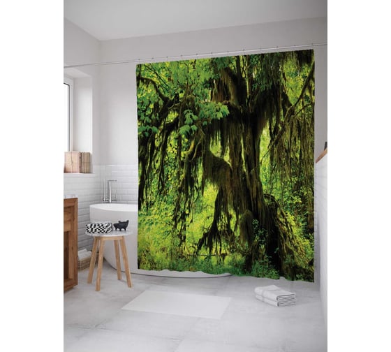 Штора (занавеска) для ванной JoyArty "Мохнатый лес" из сатена, 180х200 см с крючками, sc_16286 1