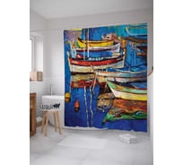 Штора (занавеска) для ванной JoyArty "Красочный причал" из сатена, 180х200 см с крючками, sc_15103