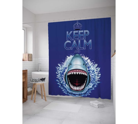 Штора (занавеска) для ванной JoyArty "Акула нападает" из сатена, 180х200 см с крючками, sc_11858 1