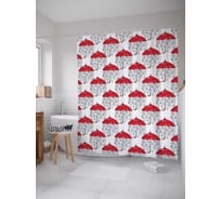 Штора (занавеска) для ванной JoyArty "Полет зонтов" из сатена, 180х200 см с крючками, sc_19773