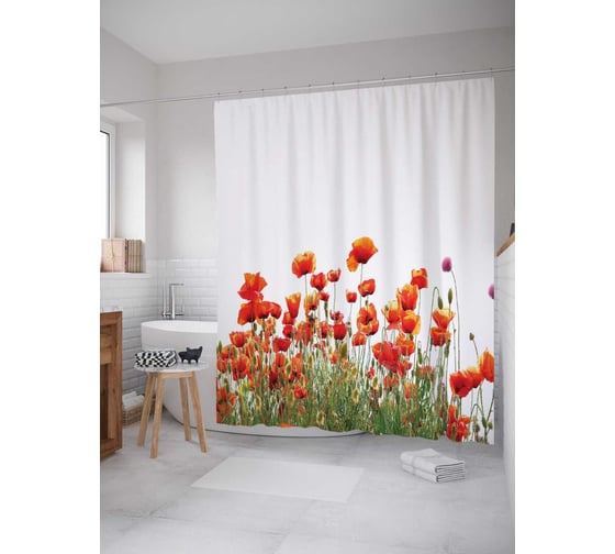Штора (занавеска) для ванной JoyArty "Цветочный холм" из сатена, 180х200 см с крючками, sc_11899 1
