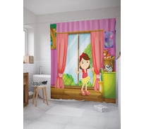 Штора (занавеска) для ванной JoyArty "Девочка с котенком" из сатена, 180х200 см с крючками, sc_1187