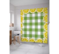 Штора (занавеска) для ванной JoyArty "Лимоны и клетка" из сатена, 180х200 см с крючками, sc_105996