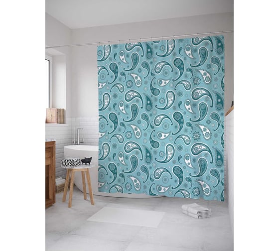 Штора (занавеска) для ванной JoyArty "Ледниковый узор" из сатена, 180х200 см с крючками, sc_21940 1