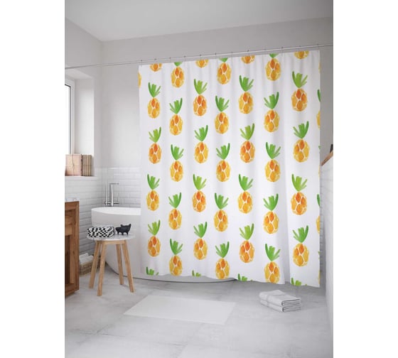 Штора (занавеска) для ванной JoyArty "Ананасовая мечта" из сатена, 180х200 см с крючками, sc_10562 1