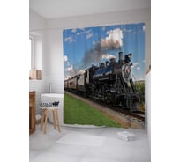 Штора (занавеска) для ванной JoyArty "Пассажирский поезд" из сатена, 180х200 см с крючками, sc_22395