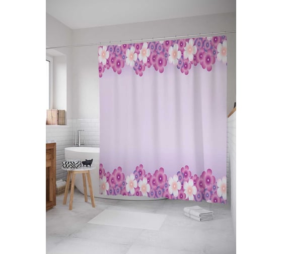 Штора (занавеска) для ванной JoyArty "Цветочная параллель" из сатена, 180х200 см с крючками, sc_22254 1