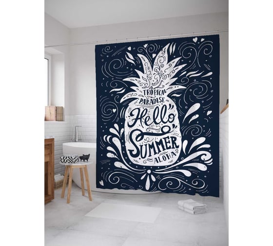 Штора (занавеска) для ванной JoyArty "Привет из тропиков" из сатена, 180х200 см с крючками, sc_10696 1