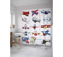 Штора (занавеска) для ванной JoyArty "Небесный транспорт" из сатена, 180х200 см с крючками, sc_10631