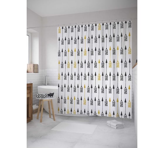 Штора (занавеска) для ванной JoyArty "Индейская война" из сатена, 180х200 см с крючками, sc_10323 1