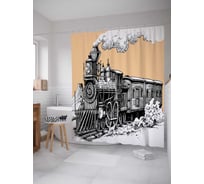 Штора (занавеска) для ванной JoyArty "Старый паровоз" из сатена, 180х200 см с крючками, sc_22388