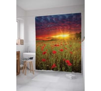 Штора (занавеска) для ванной JoyArty "Маки на закате" из сатена, 180х200 см с крючками, sc_11907
