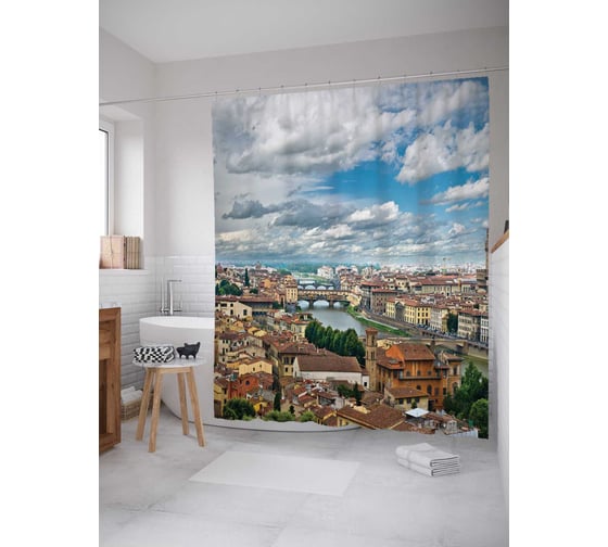 Штора (занавеска) для ванной JoyArty "Городской полет" из сатена, 180х200 см sc_244892 1