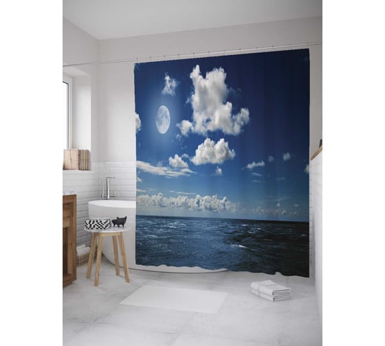 Штора (занавеска) для ванной JoyArty "Яркое ночное небо" из сатена, 180х200 см с крючками, sc_10247 1